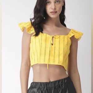 Yellow Lace Trimmed Women's Top